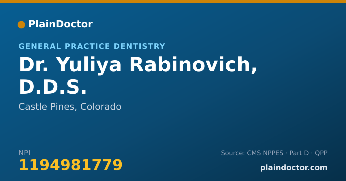 Shareable card for Yuliya Rabinovich, D.D.S. - General Practice Dentistry, Castle Pines, CO