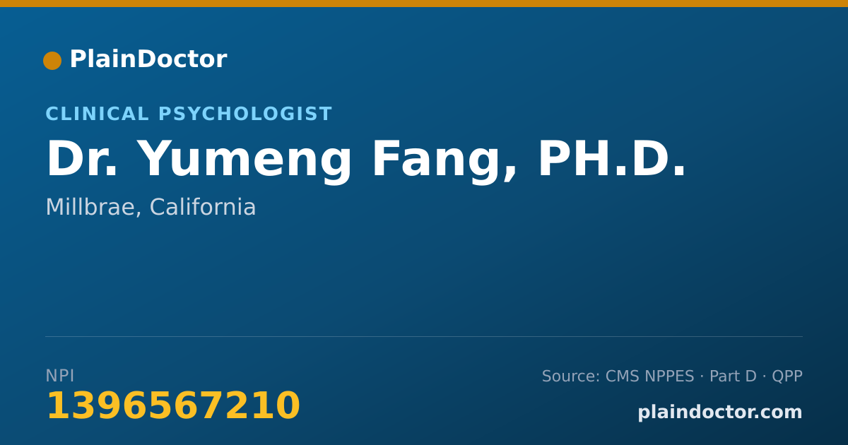 Shareable card for Yumeng Fang, PH.D. - Clinical Psychologist, Millbrae, CA