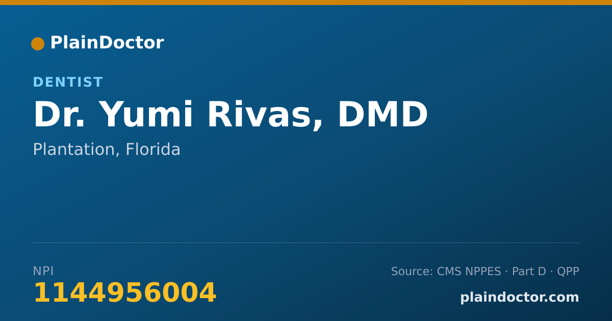 Shareable card for Yumi Rivas, DMD - Dentist, Plantation, FL