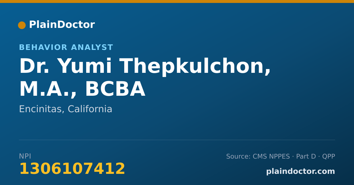 Shareable card for Yumi Thepkulchon, M.A., BCBA - Behavior Analyst, Encinitas, CA