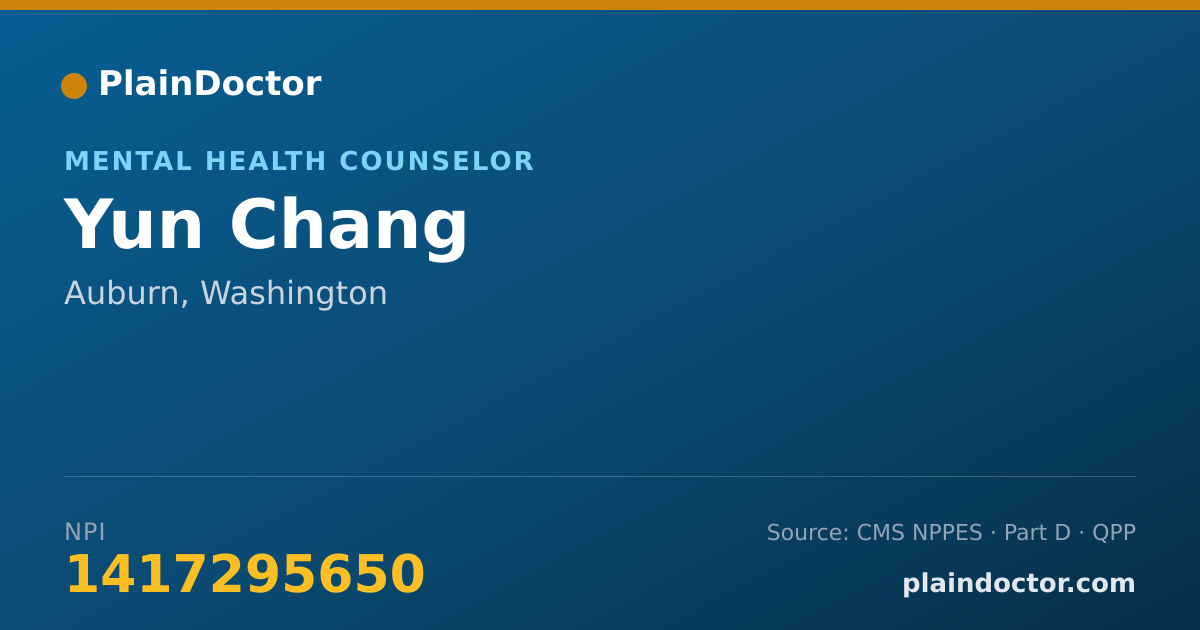 Shareable card for Yun Chang - Mental Health Counselor, Auburn, WA