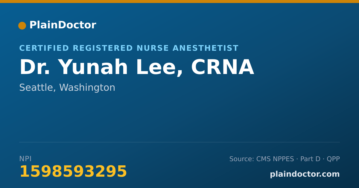 Shareable card for Yunah Lee, CRNA - Certified Registered Nurse Anesthetist, Seattle, WA