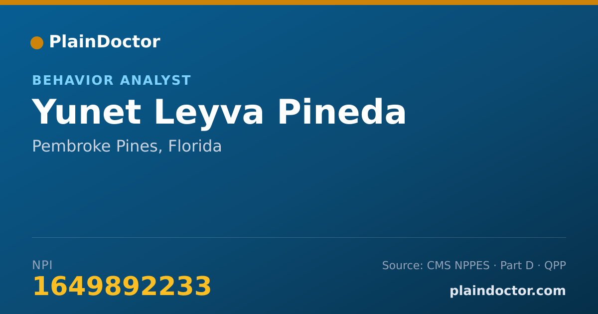 Shareable card for Yunet Leyva Pineda - Behavior Analyst, Pembroke Pines, FL