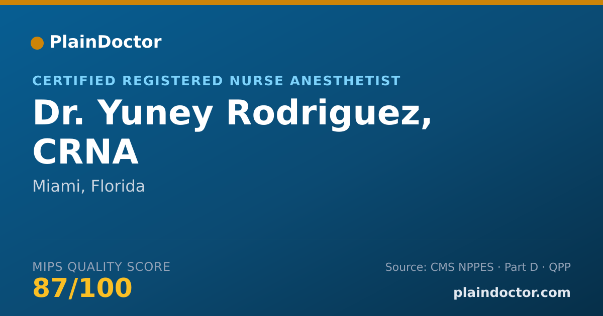 Shareable card for Yuney Rodriguez, CRNA - Certified Registered Nurse Anesthetist, Miami, FL
