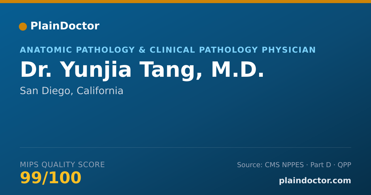 Shareable card for Yunjia Tang, M.D. - Anatomic Pathology & Clinical Pathology Physician, San Diego, CA