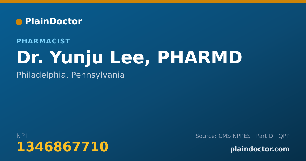 Shareable card for Yunju Lee, PHARMD - Pharmacist, Philadelphia, PA