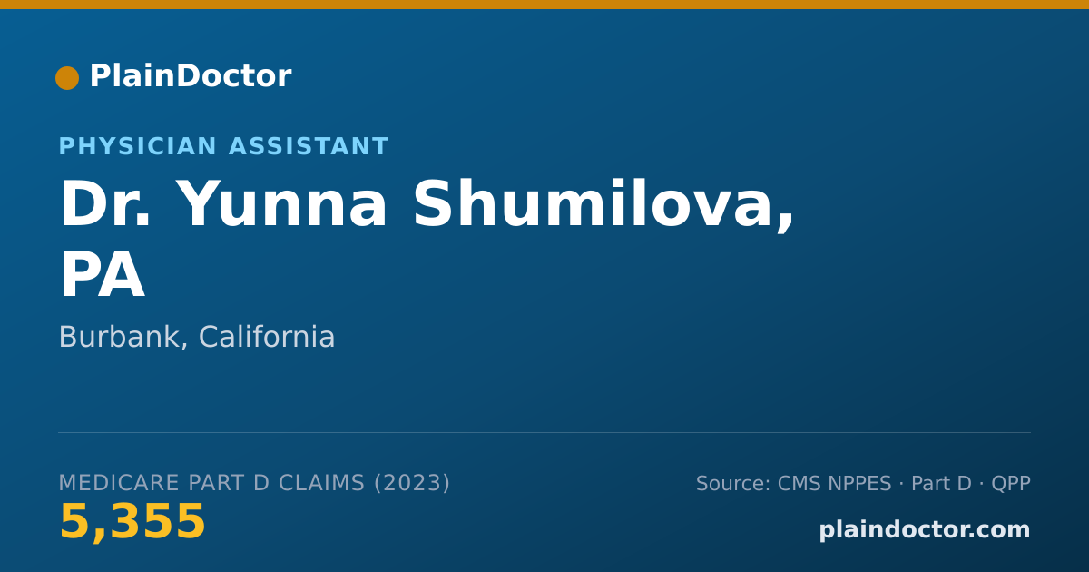 Shareable card for Yunna Shumilova, PA - Physician Assistant, Burbank, CA
