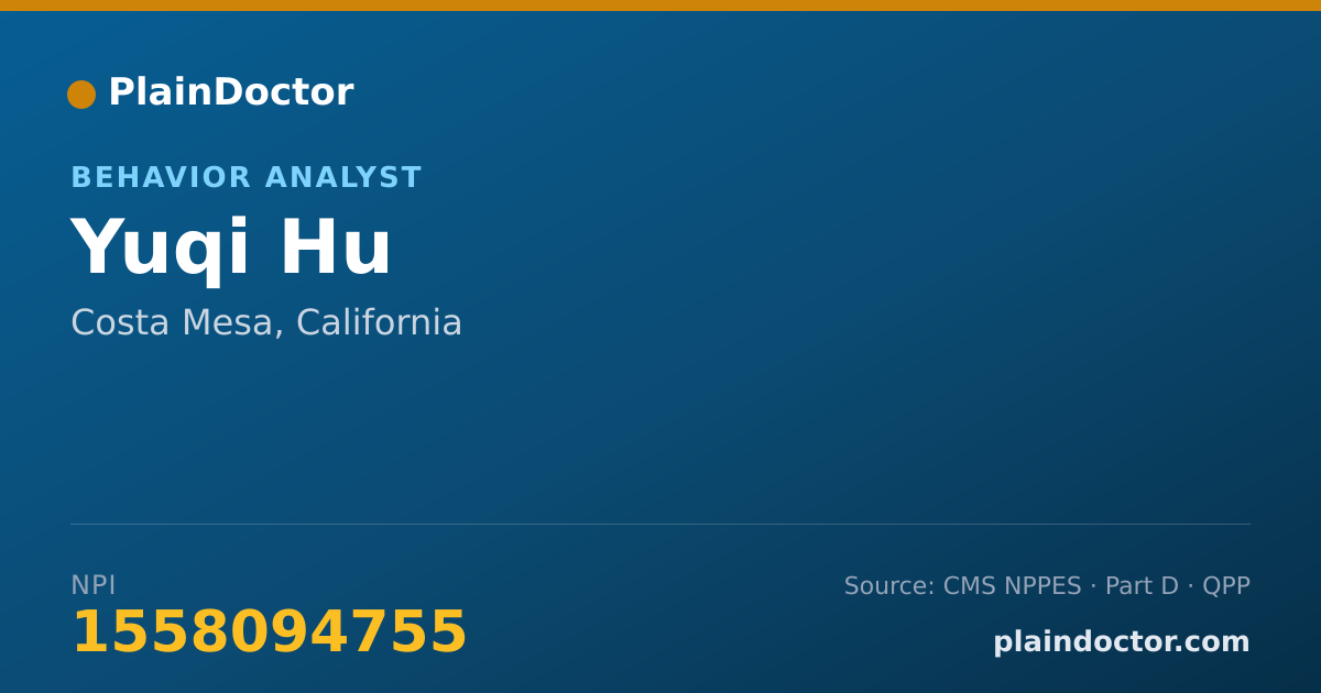 Shareable card for Yuqi Hu - Behavior Analyst, Costa Mesa, CA