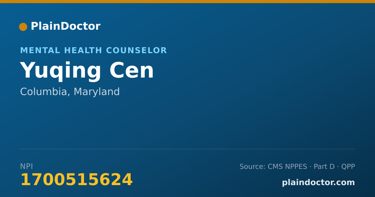 Shareable card for Yuqing Cen - Mental Health Counselor, Columbia, MD