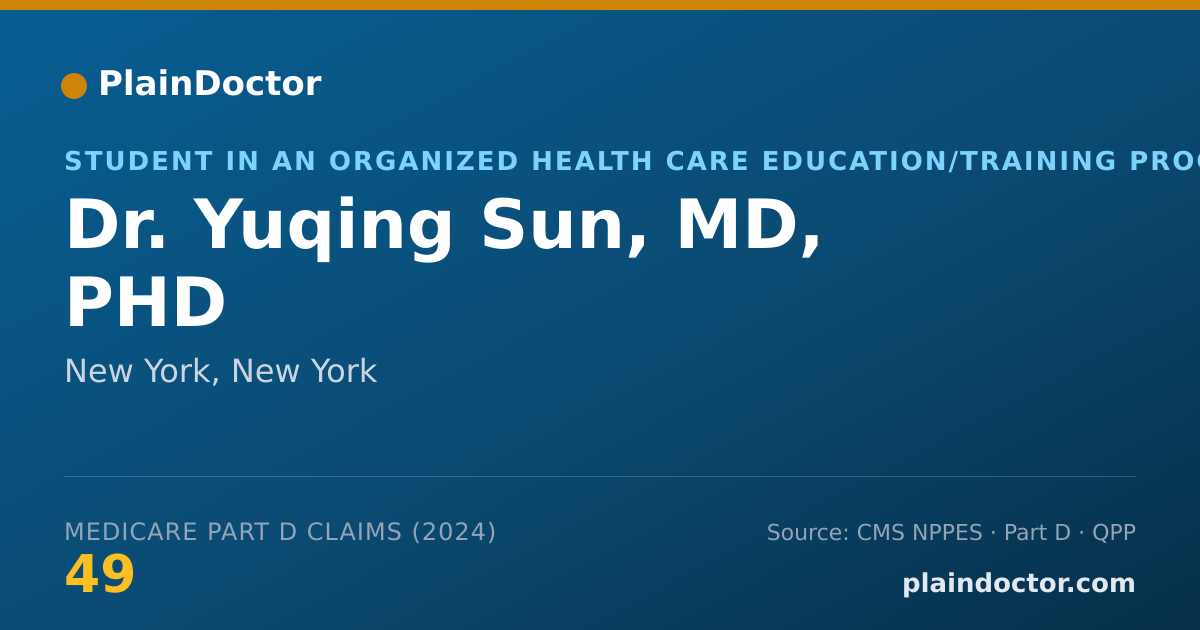 Shareable card for Yuqing Sun, MD, PHD - Student in an Organized Health Care Education/Training Program, New York, NY