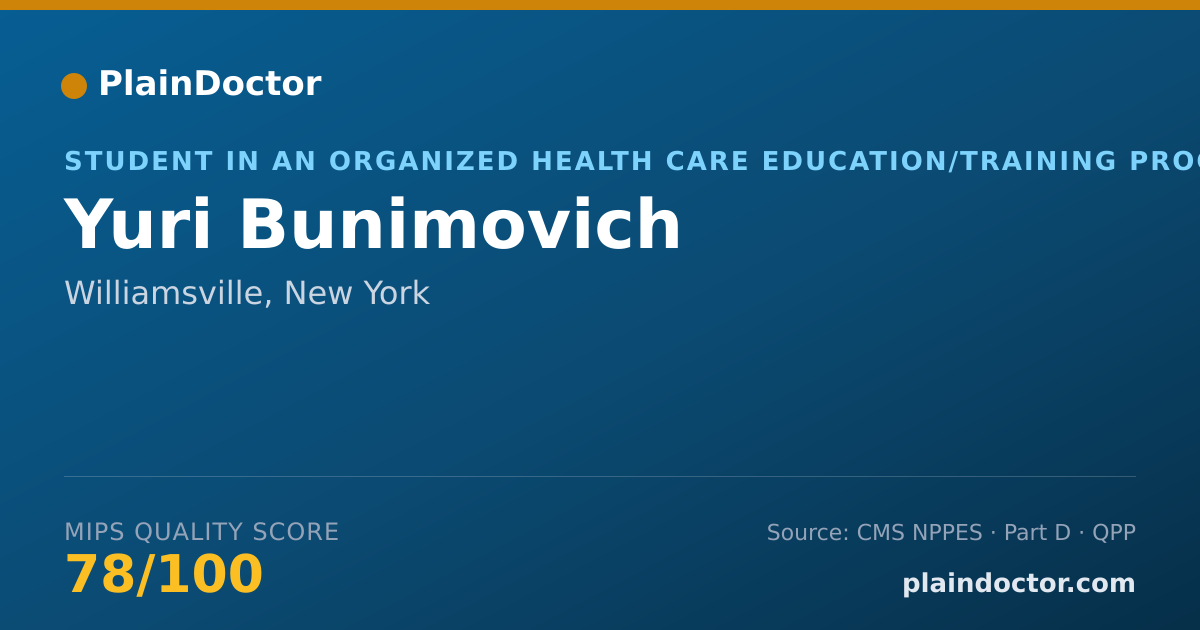 Shareable card for Yuri Bunimovich - Student in an Organized Health Care Education/Training Program, Williamsville, NY