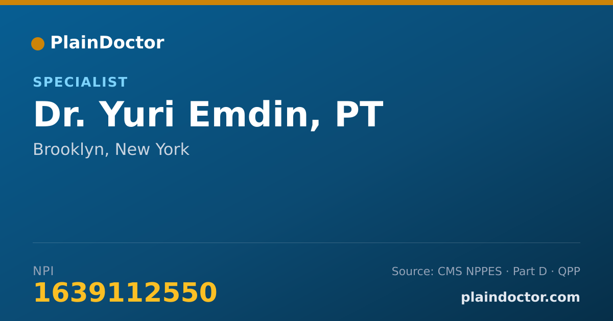 Shareable card for Yuri Emdin, PT - Specialist, Brooklyn, NY