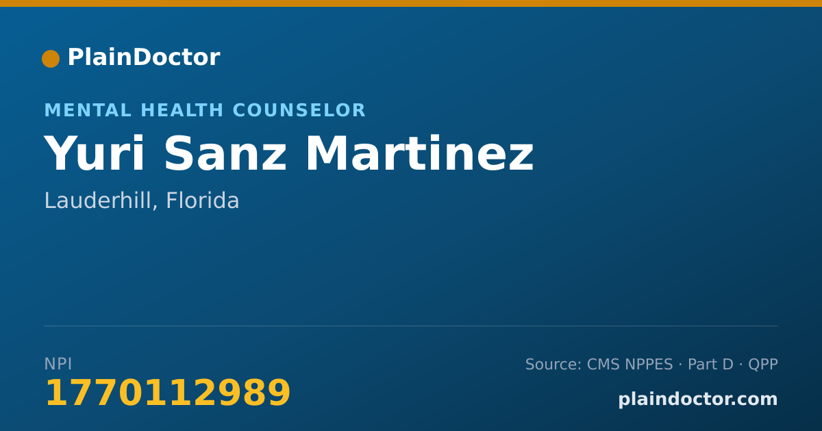 Shareable card for Yuri Sanz Martinez - Mental Health Counselor, Lauderhill, FL