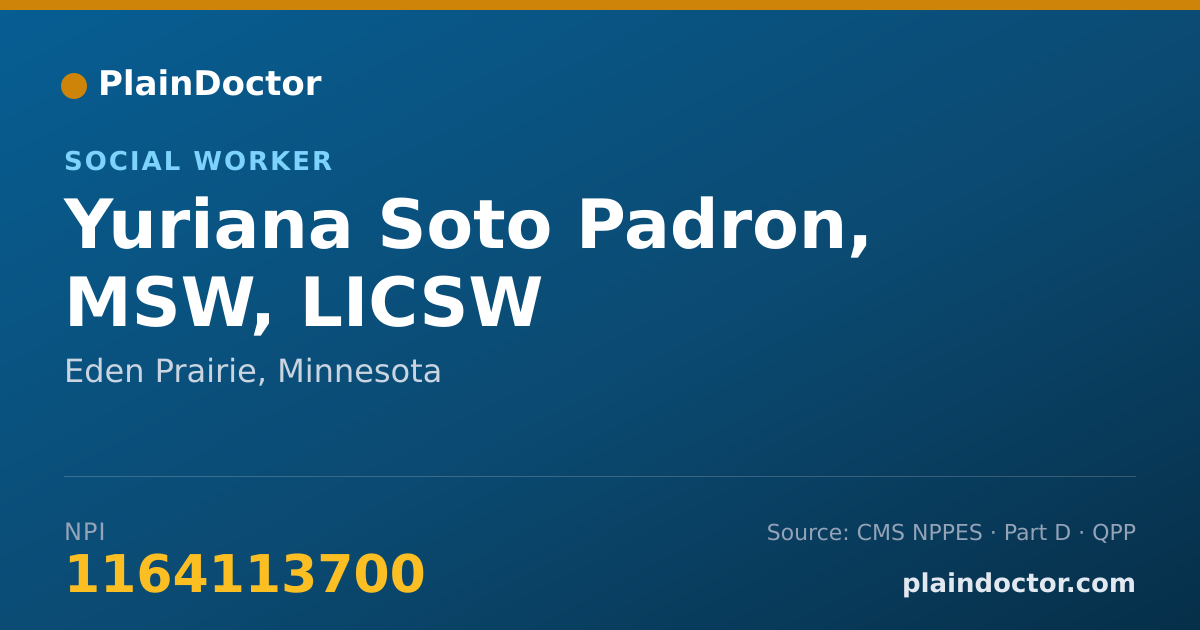 Shareable card for Yuriana Soto Padron, MSW, LICSW - Social Worker, Eden Prairie, MN