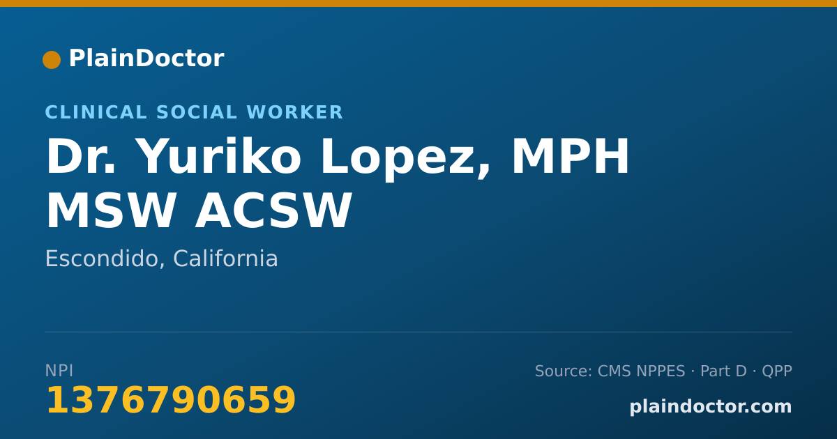 Shareable card for Yuriko Lopez, MPH MSW ACSW - Clinical Social Worker, Escondido, CA