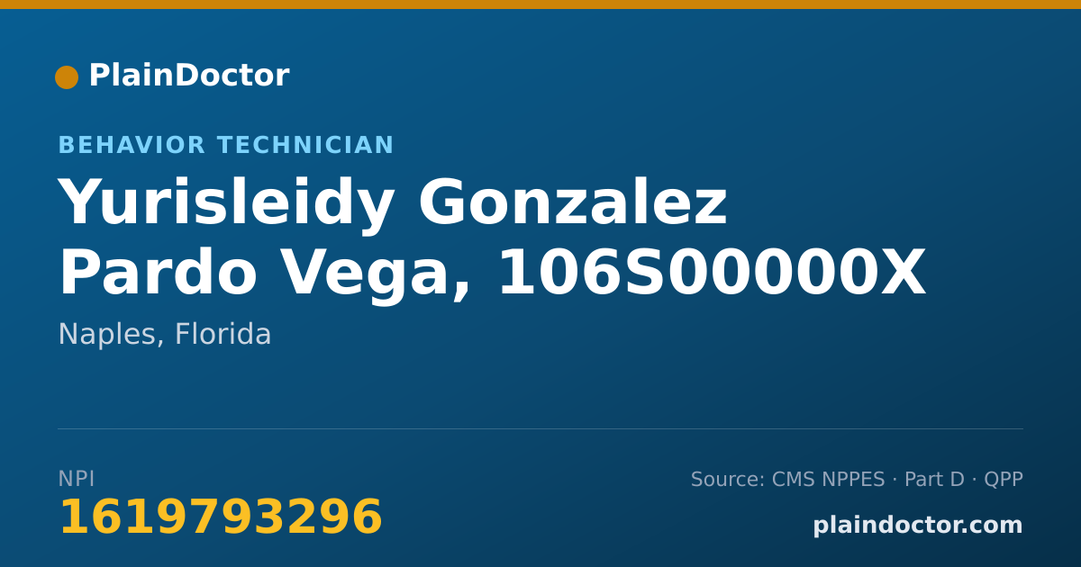Shareable card for Yurisleidy Gonzalez Pardo Vega, 106S00000X - Behavior Technician, Naples, FL