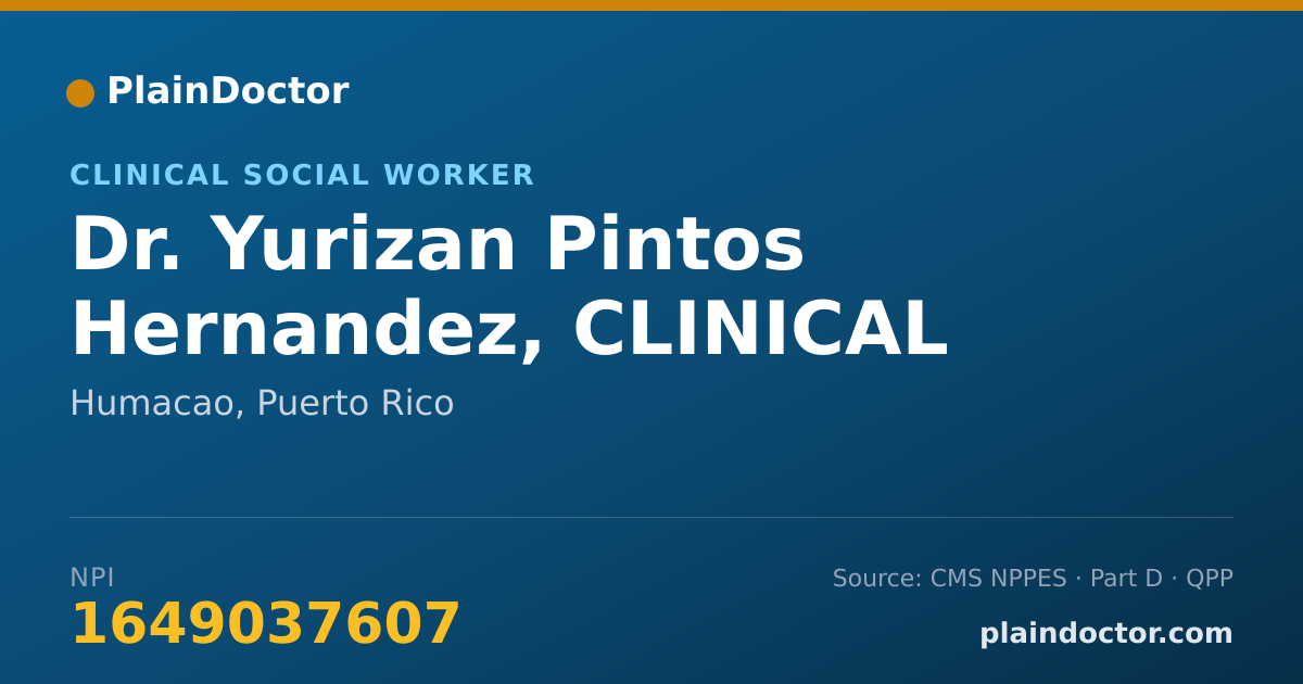 Shareable card for Yurizan Pintos Hernandez, CLINICAL SOCIAL WORK - Clinical Social Worker, Humacao, PR
