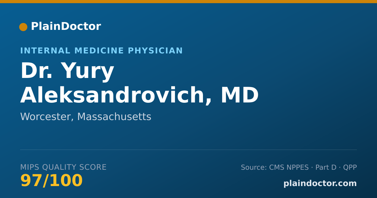 Shareable card for Yury Aleksandrovich, MD - Internal Medicine Physician, Worcester, MA