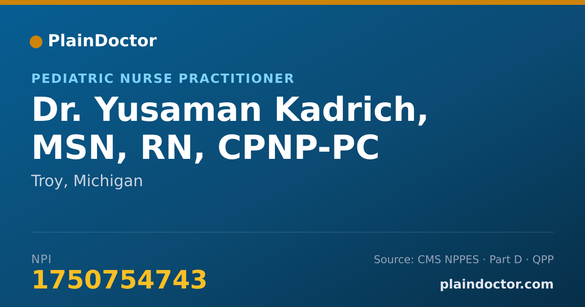 Shareable card for Yusaman Kadrich, MSN, RN, CPNP-PC - Pediatric Nurse Practitioner, Troy, MI