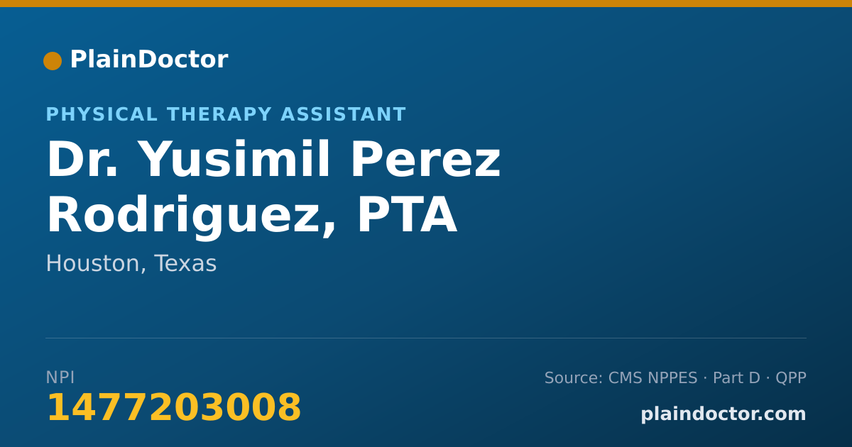 Shareable card for Yusimil Perez Rodriguez, PTA - Physical Therapy Assistant, Houston, TX