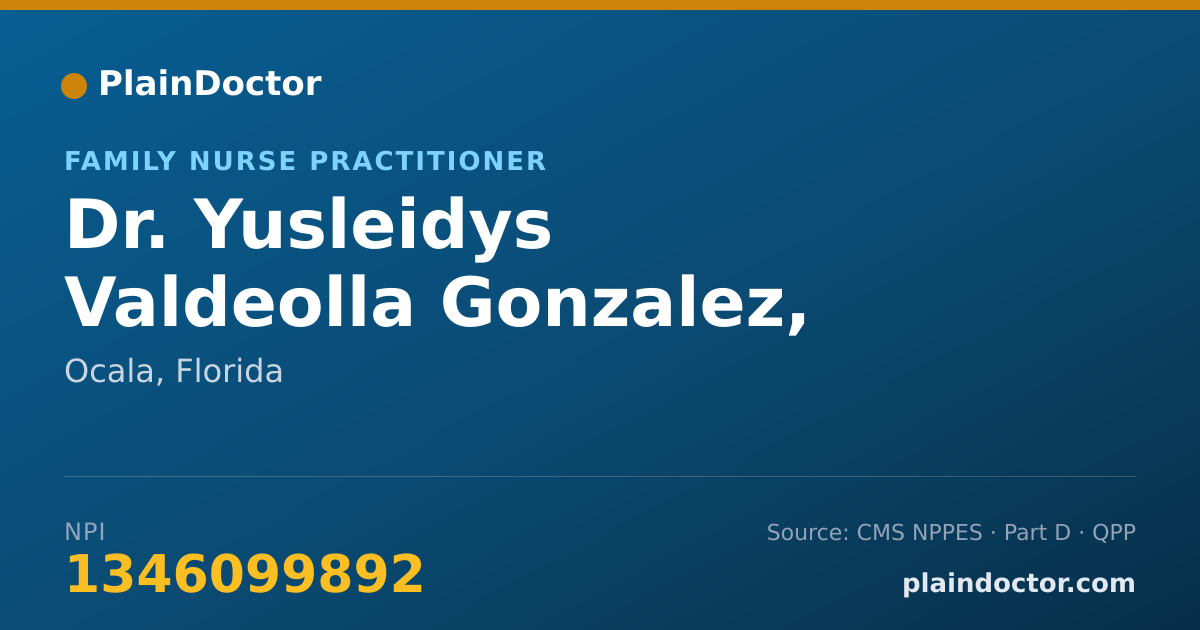 Shareable card for Yusleidys Valdeolla Gonzalez, APRN, FNP - Family Nurse Practitioner, Ocala, FL
