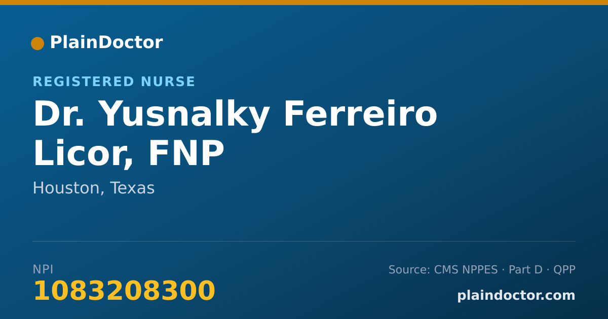 Shareable card for Yusnalky Ferreiro Licor, FNP - Registered Nurse, Houston, TX