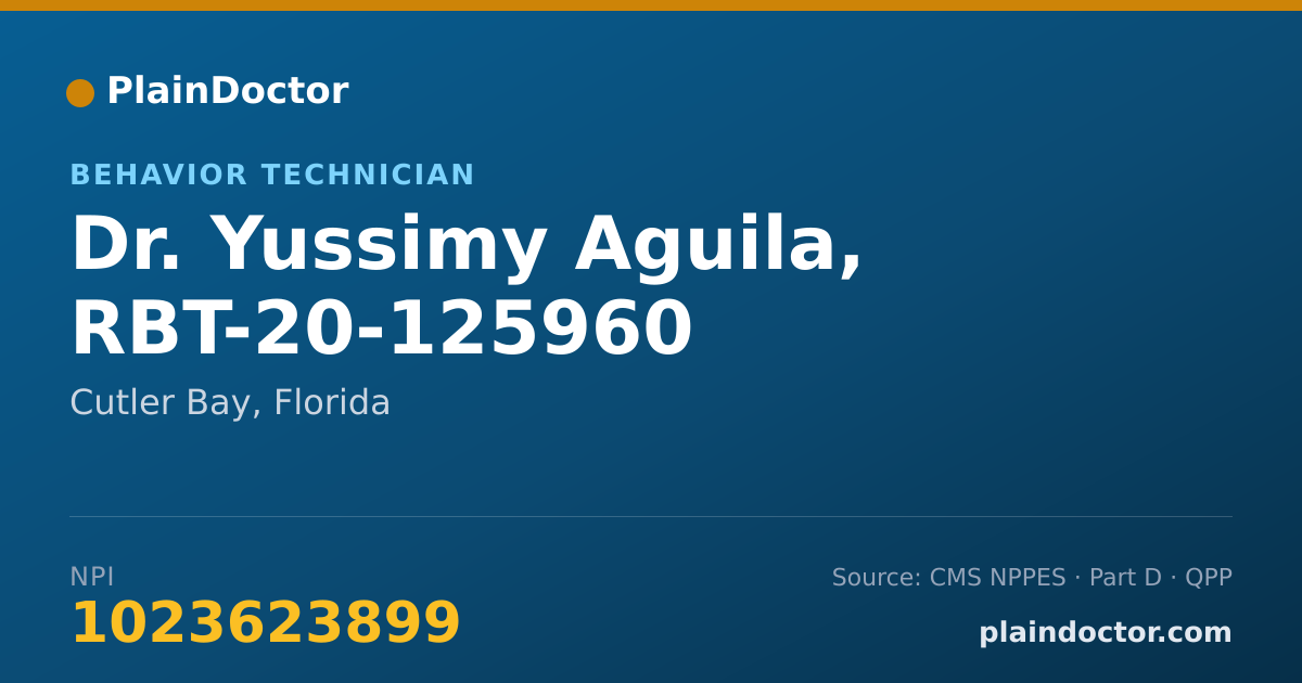 Shareable card for Yussimy Aguila, RBT-20-125960 - Behavior Technician, Cutler Bay, FL