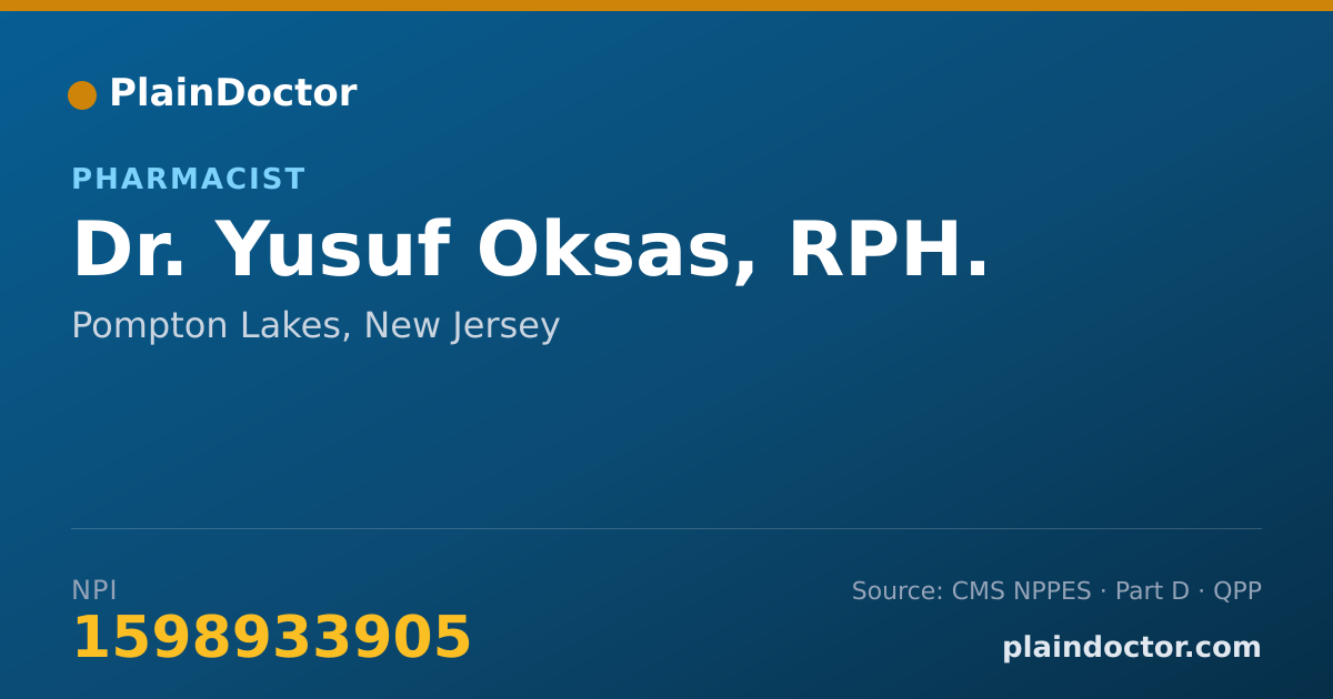 Shareable card for Yusuf Oksas, RPH. - Pharmacist, Pompton Lakes, NJ