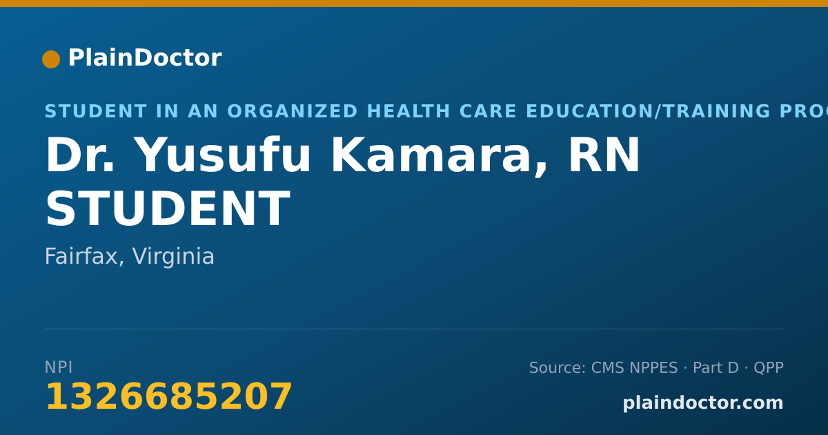 Shareable card for Yusufu Kamara, RN STUDENT - Student in an Organized Health Care Education/Training Program, Fairfax, VA