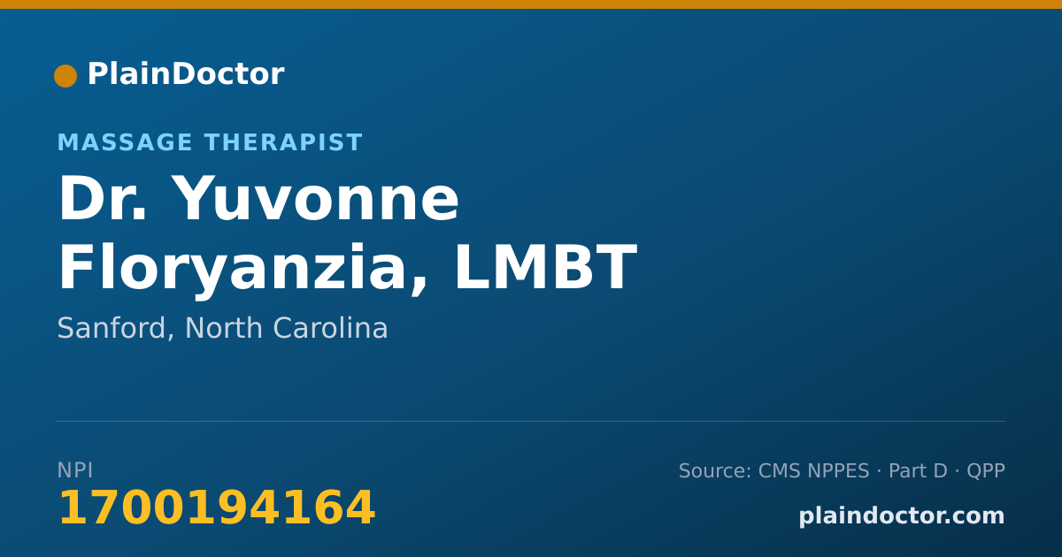 Shareable card for Yuvonne Floryanzia, LMBT - Massage Therapist, Sanford, NC
