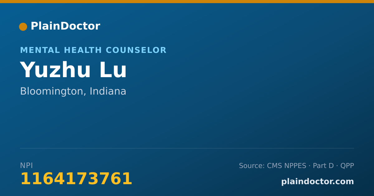 Shareable card for Yuzhu Lu - Mental Health Counselor, Bloomington, IN