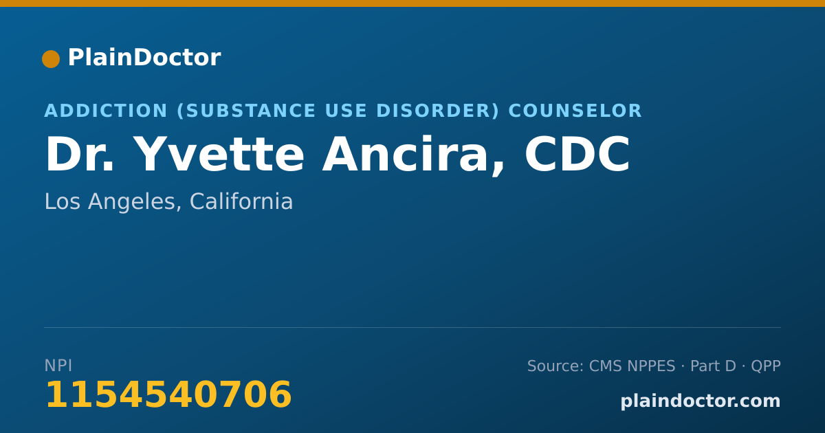 Shareable card for Yvette Ancira, CDC - Addiction (Substance Use Disorder) Counselor, Los Angeles, CA