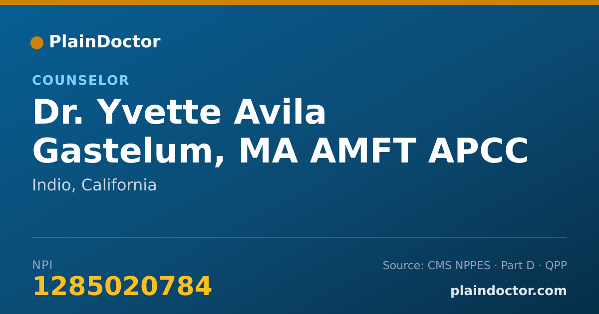 Shareable card for Yvette Avila Gastelum, MA AMFT APCC - Counselor, Indio, CA