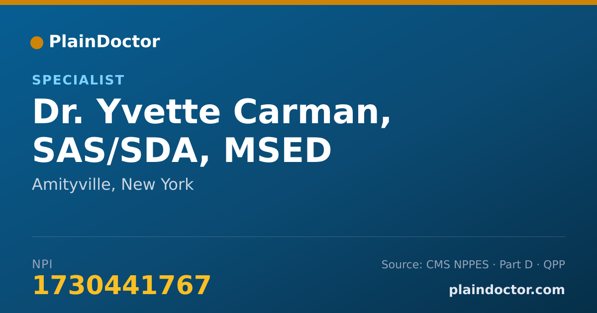 Shareable card for Yvette Carman, SAS/SDA, MSED - Specialist, Amityville, NY