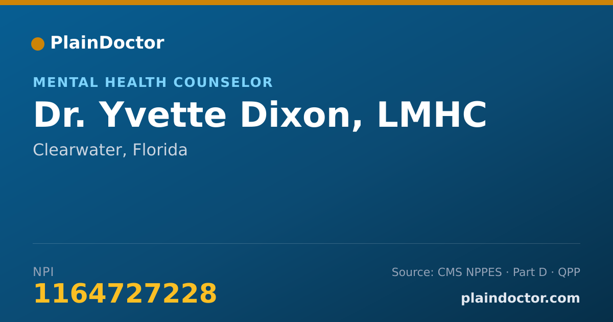 Shareable card for Yvette Dixon, LMHC - Mental Health Counselor, Clearwater, FL