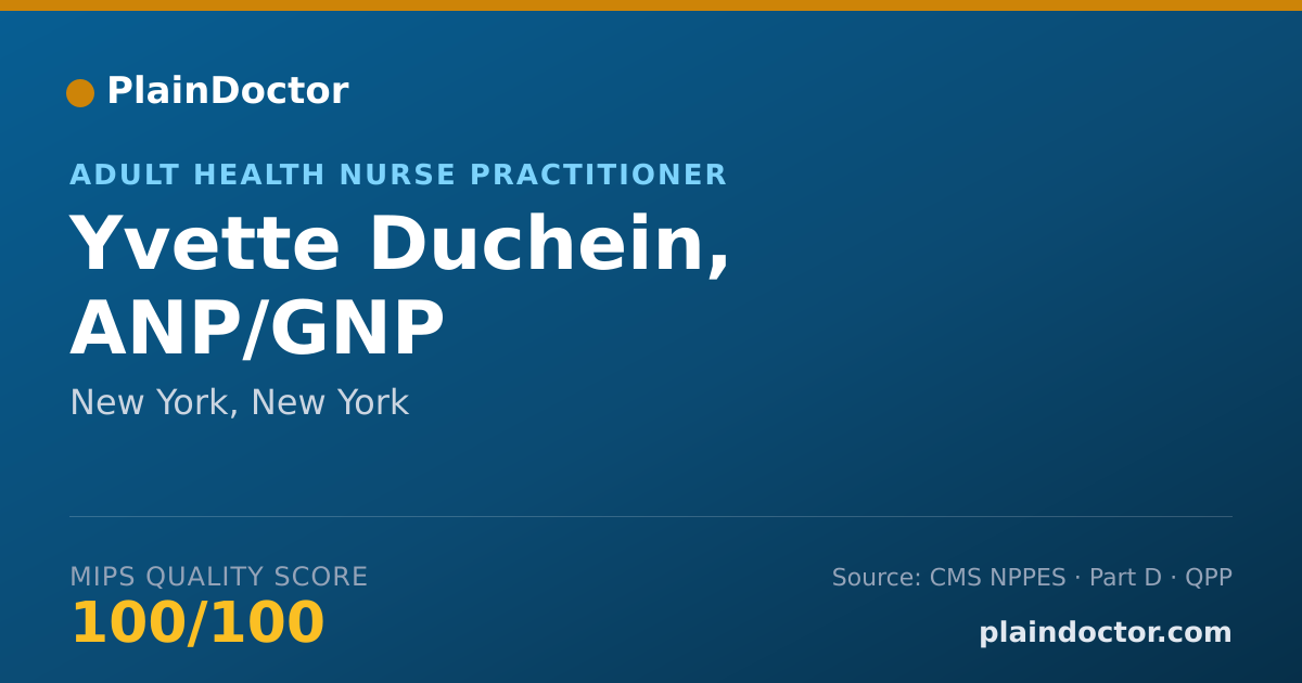 Shareable card for Yvette Duchein, ANP/GNP - Adult Health Nurse Practitioner, New York, NY