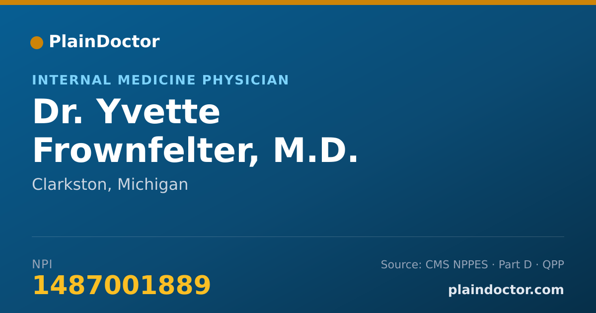 Shareable card for Yvette Frownfelter, M.D. - Internal Medicine Physician, Clarkston, MI
