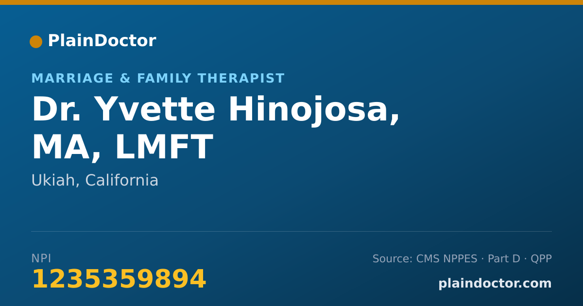 Shareable card for Yvette Hinojosa, MA, LMFT - Marriage & Family Therapist, Ukiah, CA