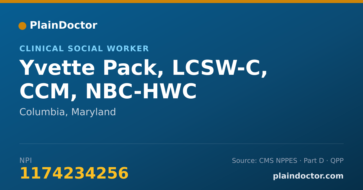 Shareable card for Yvette Pack, LCSW-C, CCM, NBC-HWC - Health & Wellness Coach, Columbia, MD