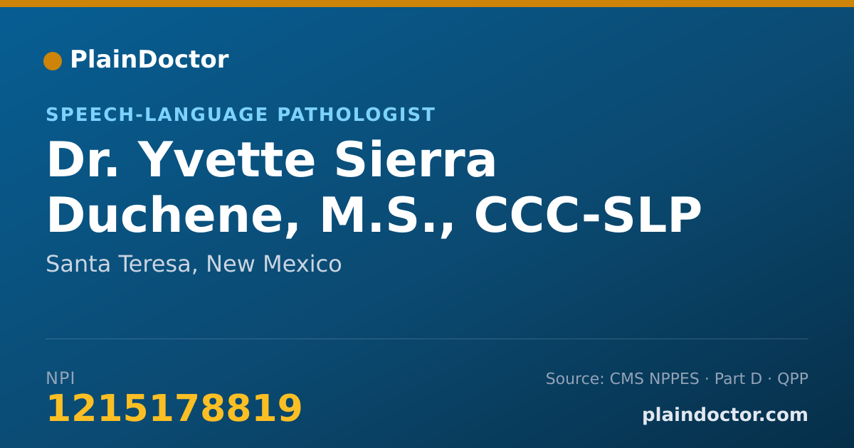 Shareable card for Yvette Sierra Duchene, M.S., CCC-SLP - Speech-Language Pathologist, Santa Teresa, NM