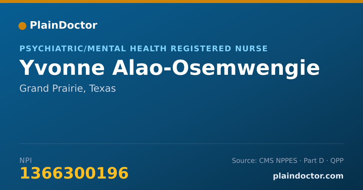 Shareable card for Yvonne Alao-Osemwengie - Psychiatric/Mental Health Registered Nurse, Grand Prairie, TX