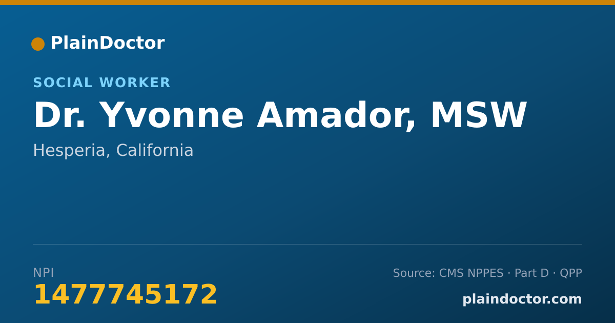 Shareable card for Yvonne Amador, MSW - Social Worker, Hesperia, CA