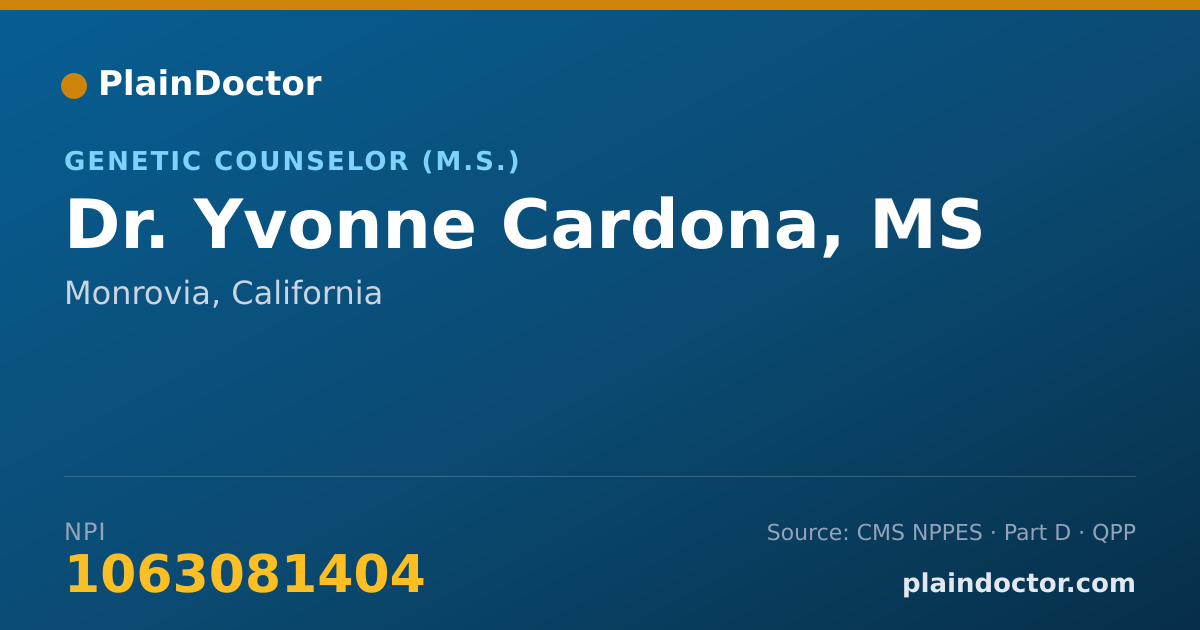 Shareable card for Yvonne Cardona, MS - Genetic Counselor (M.S.), Monrovia, CA
