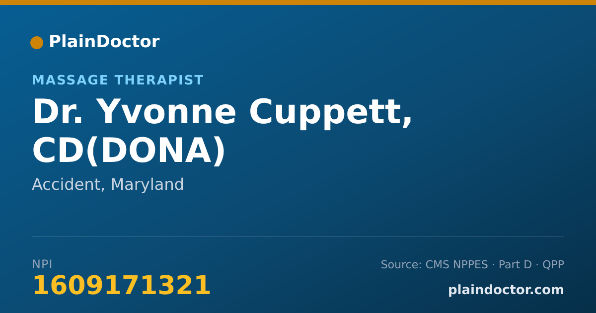 Shareable card for Yvonne Cuppett, CD(DONA) - Massage Therapist, Accident, MD