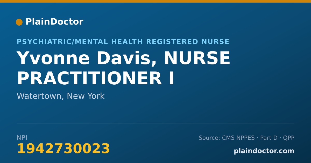 Shareable card for Yvonne Davis, NURSE PRACTITIONER I - Psychiatric/Mental Health Registered Nurse, Watertown, NY