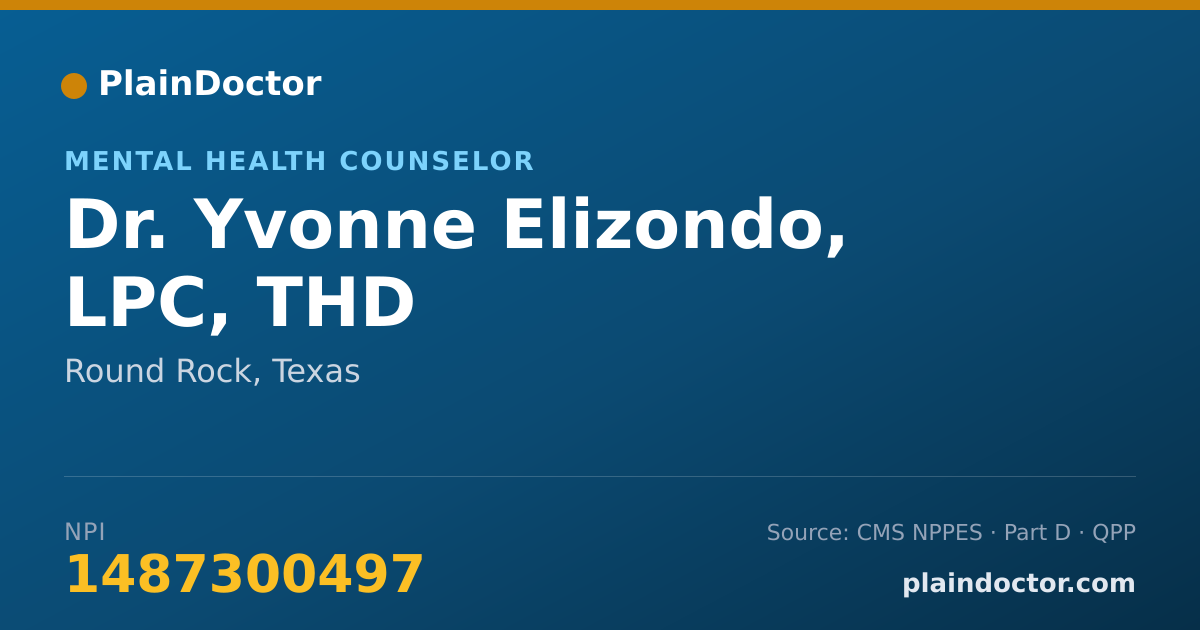 Shareable card for Yvonne Elizondo, LPC, THD - Mental Health Counselor, Round Rock, TX