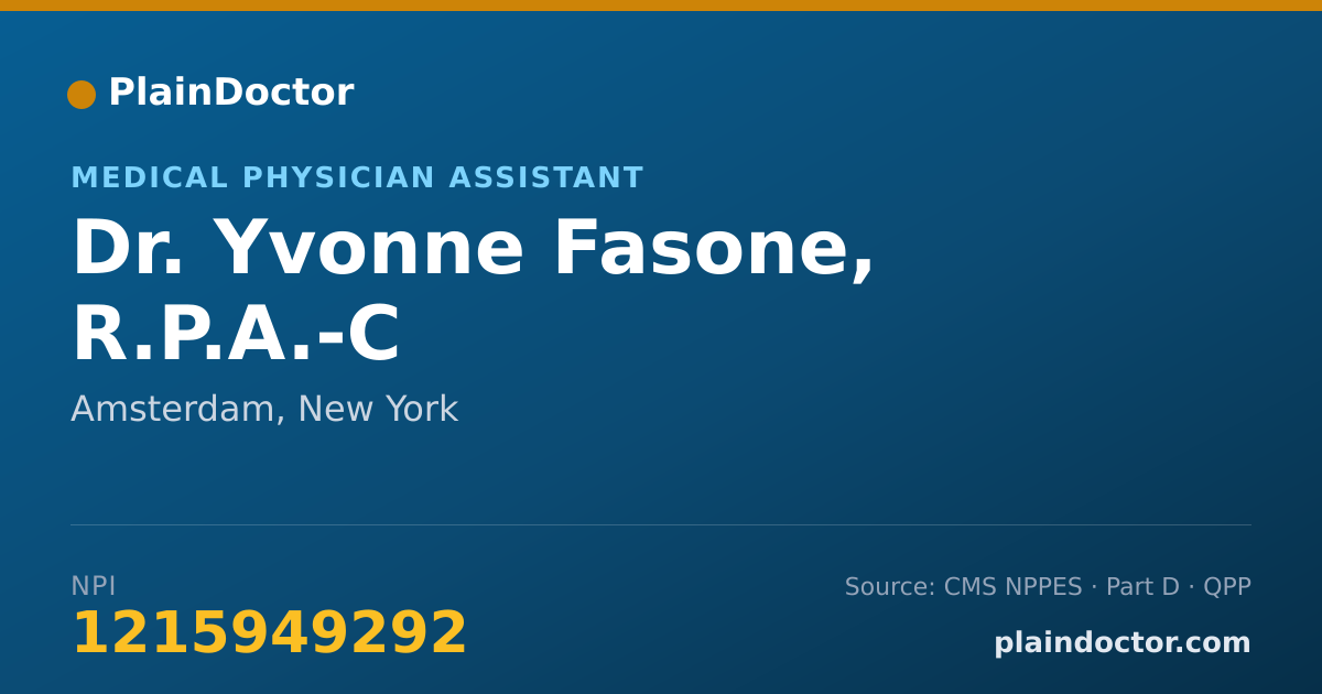 Shareable card for Yvonne Fasone, R.P.A.-C - Medical Physician Assistant, Amsterdam, NY