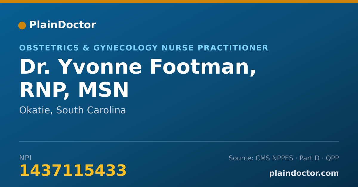 Shareable card for Yvonne Footman, RNP, MSN - Obstetrics & Gynecology Nurse Practitioner, Okatie, SC
