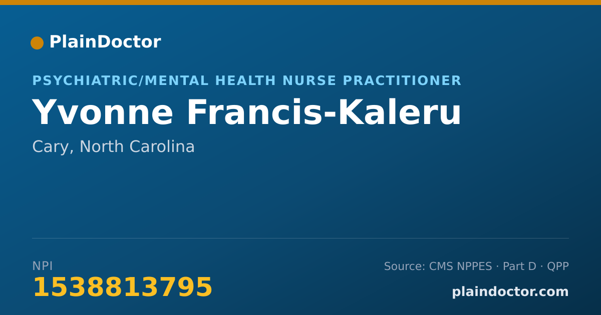 Shareable card for Yvonne Francis-Kaleru - Psychiatric/Mental Health Nurse Practitioner, Cary, NC