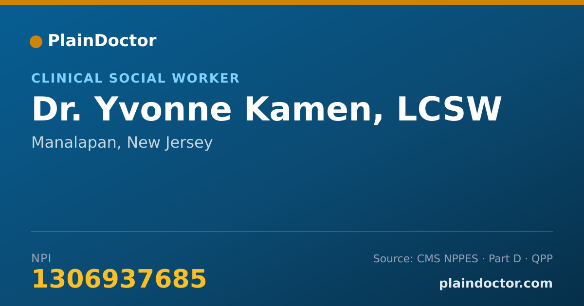 Shareable card for Yvonne Kamen, LCSW - Clinical Social Worker, Manalapan, NJ